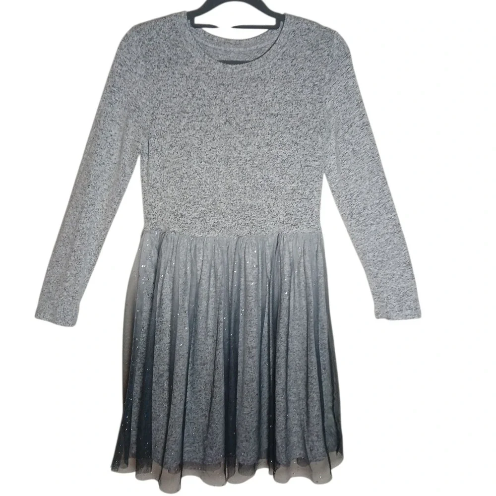 Cat & Jack Girls'  Gray  Long Sleeve Dress,‎ Size L ( 10/12)